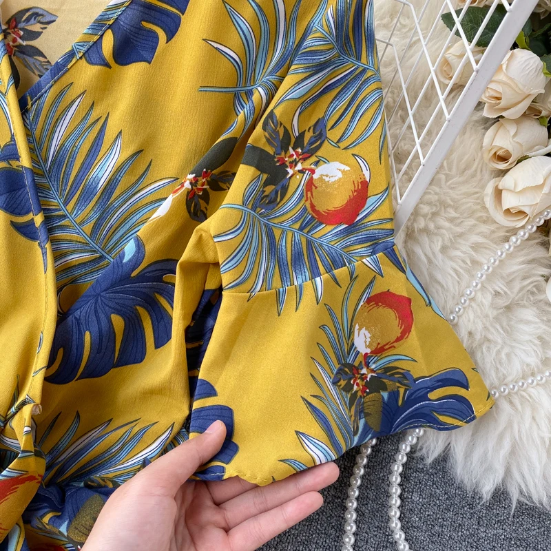 Boho 2021 v образный вырез Цветочная расцветка для офиса сексуальное с оборками и