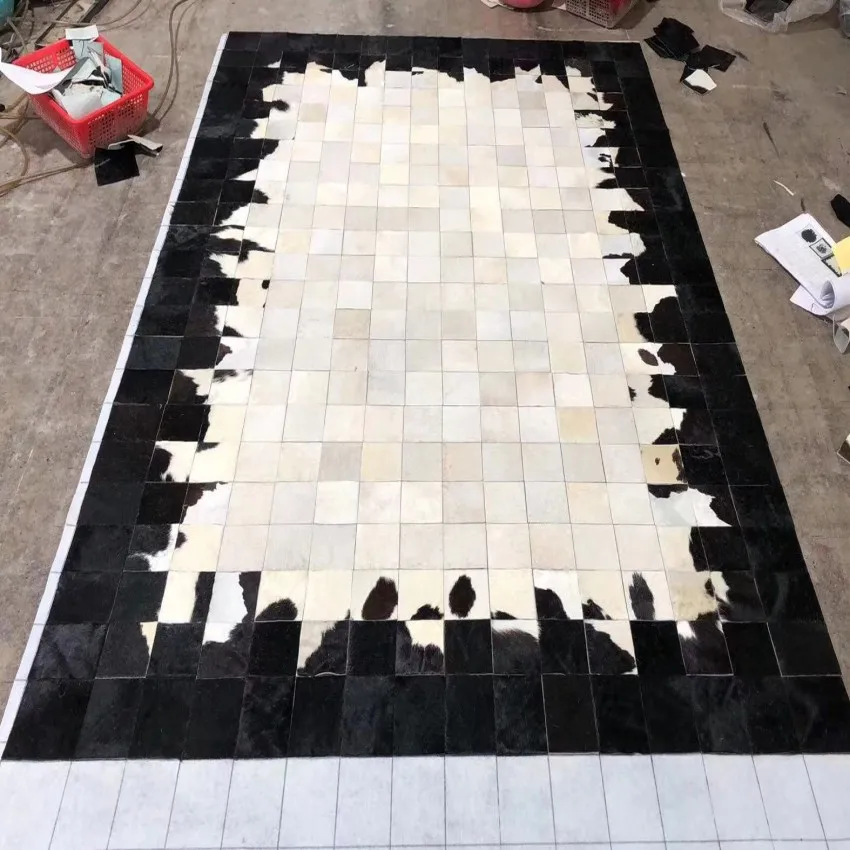 Черно белый роскошный ковер из воловьей кожи большой натуральной коровьей для