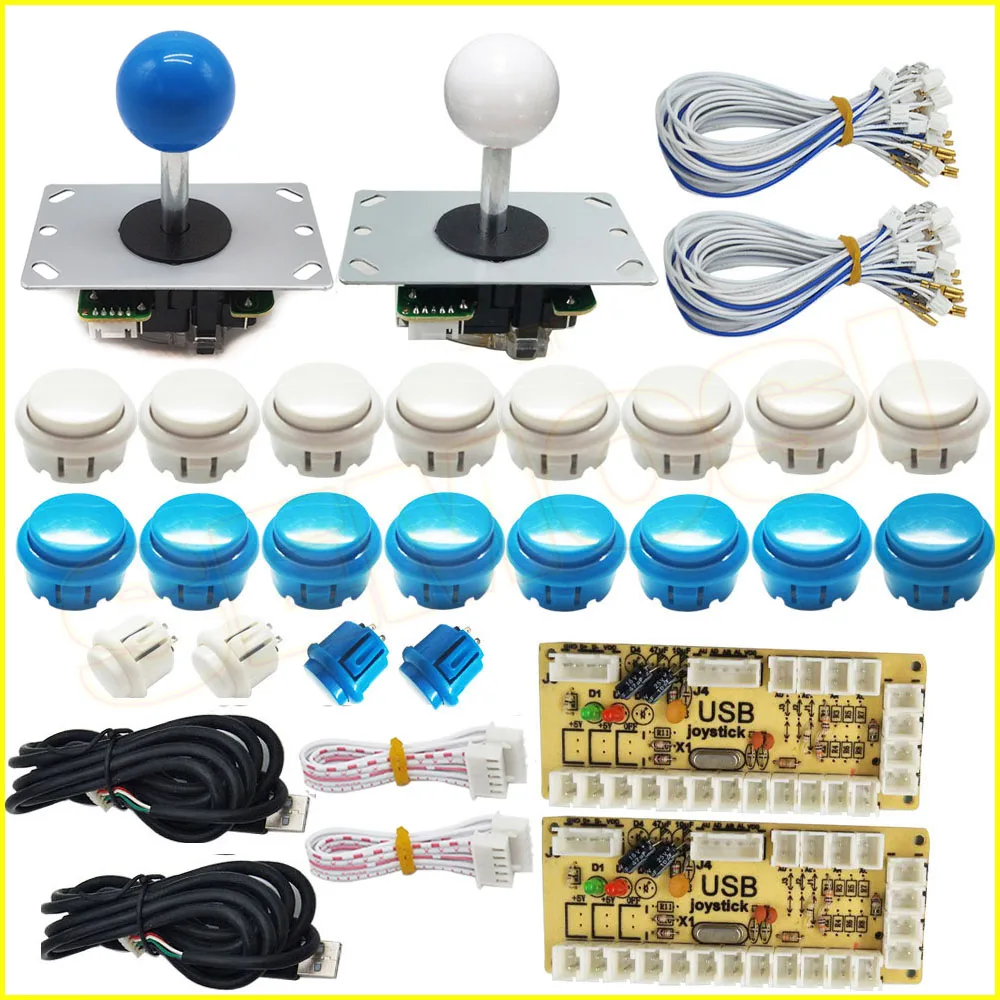 Blue and white kit 1 Нулевой задержкой USB энкодера аркадный джойстик пуговицы «сделай сам»; комплект для Windows и Raspberry Pi, 5 Pin кнопочный джойстик - Цвет: Blue and white kit 1