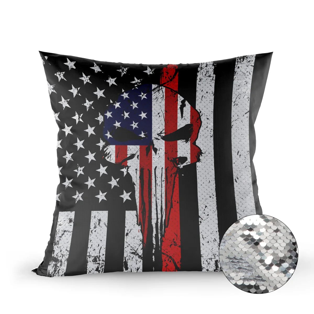 Каратель Череп красная линия американский флаг Волшебная наволочка блестки