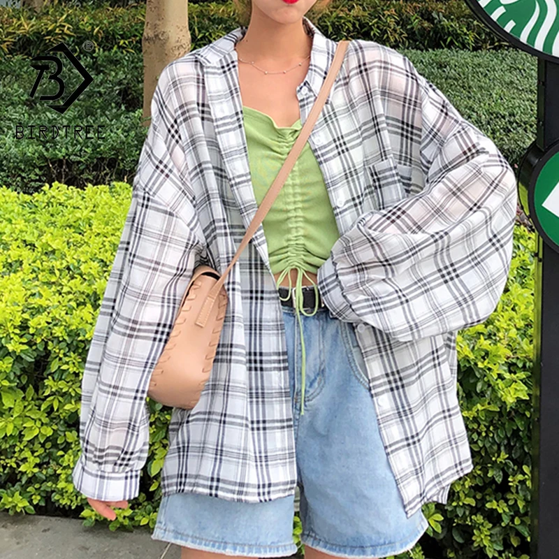 Женская клетчатая рубашка большого размера с рукавами летучая мышь блузка на
