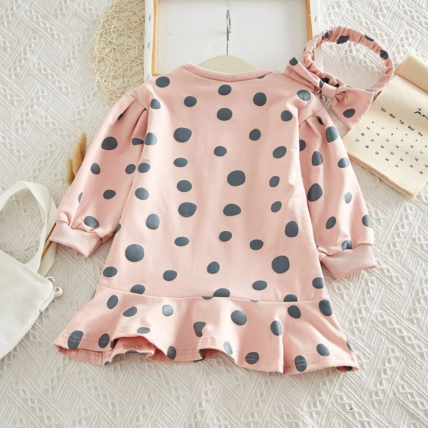 2019 Girl Baby Dot Princess Dress+Headwear Girls Kids Printed Fashion Long Sleeved Dresses Children Vestidos Clothes | Детская одежда и