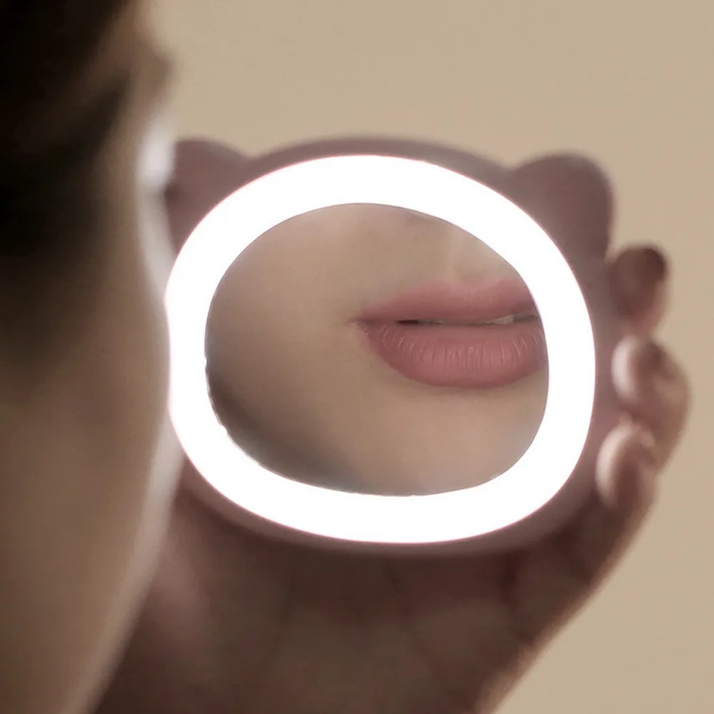 LED Makeup Mirror Mini Round Cute Pocket USB Rechargeable Lighting Small Travel Compact Cosmetic Portable |