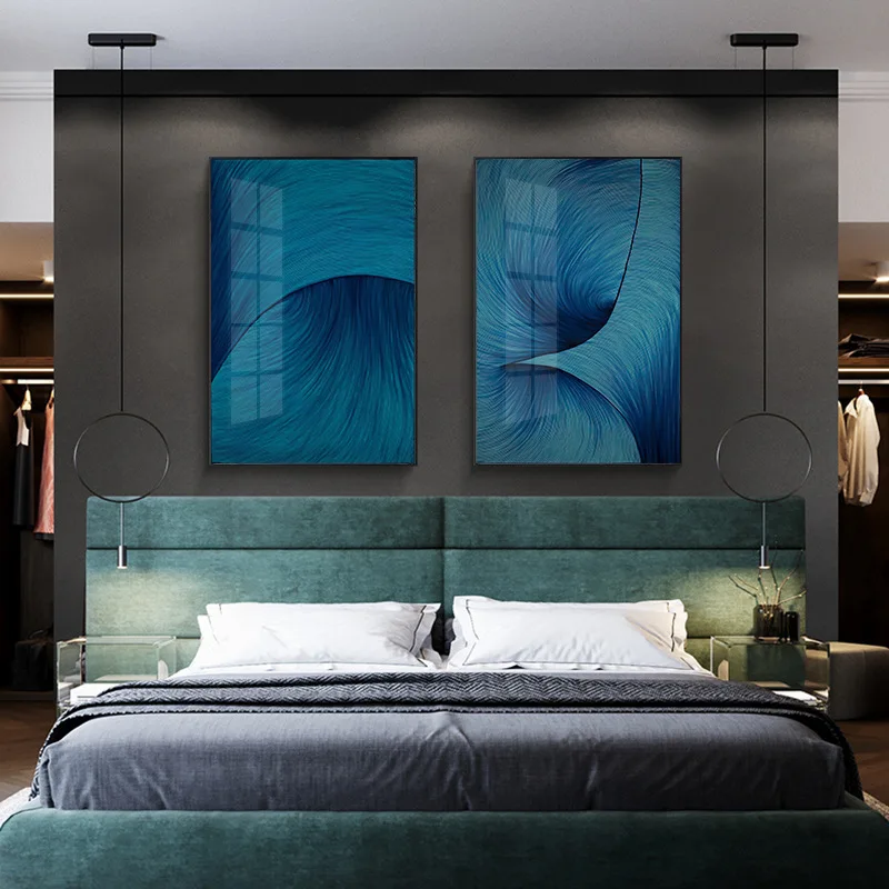 

Vintage Poster Wall Decor Canvas Painting Simple Modern Canvas Painting Nordic Blue Abstract Lines Light Luxury Decorative