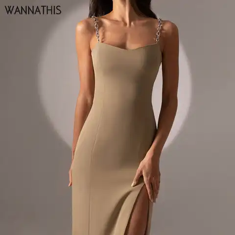 WannaThis, Сексуальное Платье До Колена, женское летнее платье без рукавов с разрезом по бокам, модная цепочка с открытой спиной, уличная одежда, ...