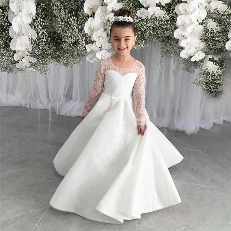 

Ivory Aline Lace Flower Girl Dresses Infant Wedding Party Long Princess Birthday Pageant Robe De Demoiselle Custom Made Free