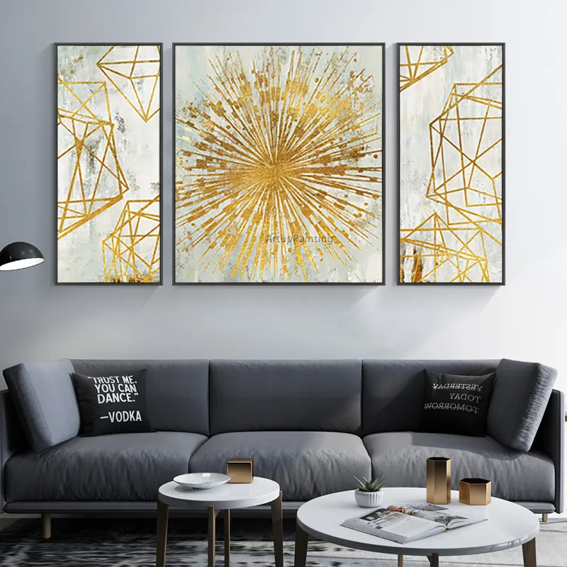 3 шт. абстрактные акриловые картины геометрической формы большие золотые