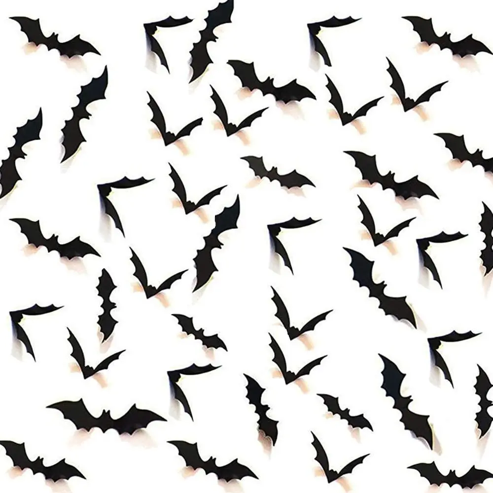 

108 PCS 3D Bat Halloween Wall Stickers Window Decorations 4 Size Realistic Scary Spooky Hanging Bats for Halloween decor