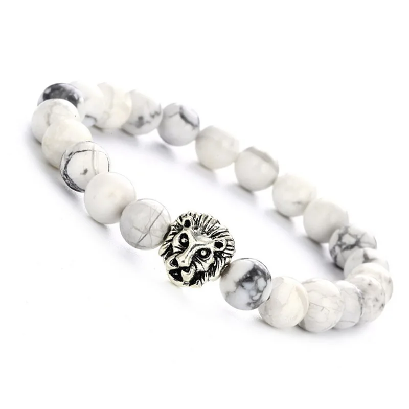 

European And American Temperament Fashion Exaggeration 8mm White Pine Lion Head Bead Bracelet