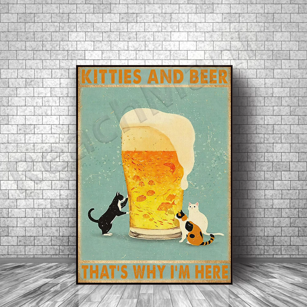 

Kitten and beer That's why I am here Printed Canvas Wall Art Poster Housewarming Gifts Home Decor
