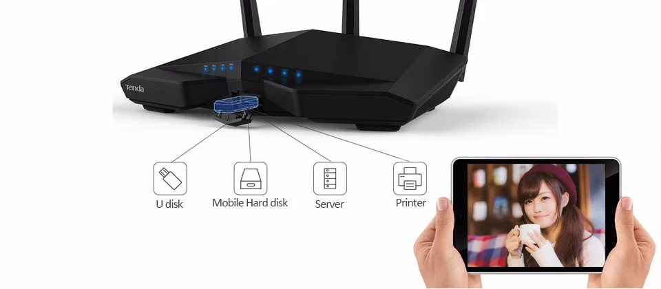 Tenda AC18 1900 Мбит/с двухдиапазонный гигабитный беспроводной WiFi маршрутизатор, WiFi повторитель, 1300 Мбит/с на 5 ГГц, 600 Мбит/с на 2,4 ГГц, USB 3,0