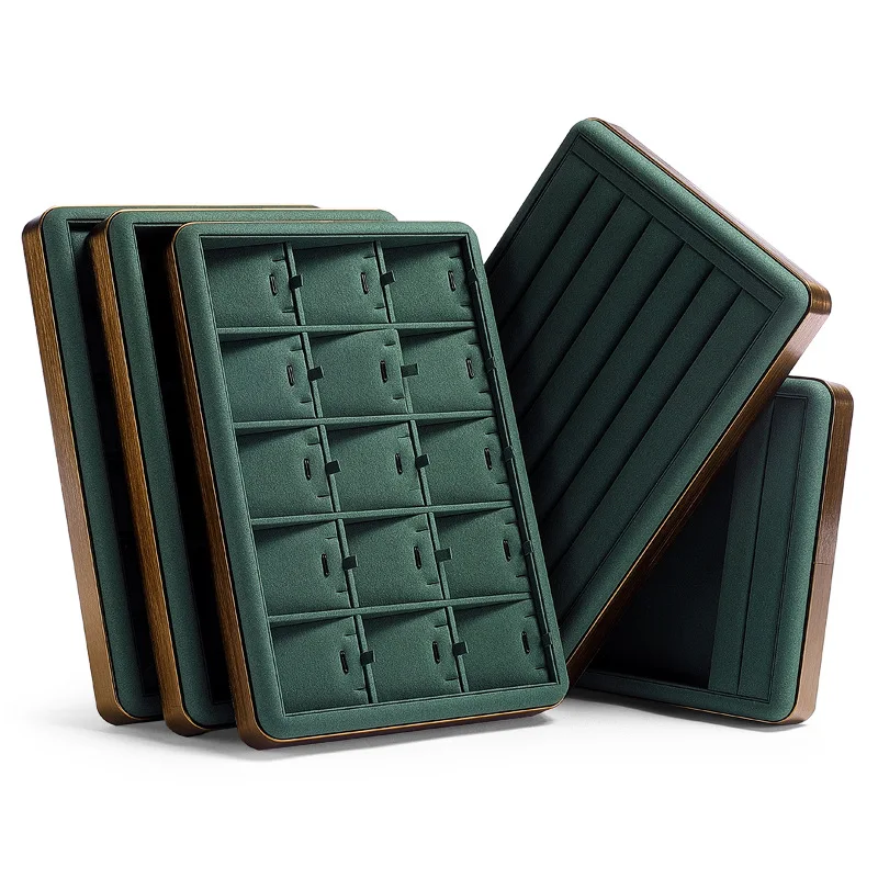 Low-luxury dark green microfiber jewelry watch pallet ring necklace storage tray brushed jewelry display tray jewlery box