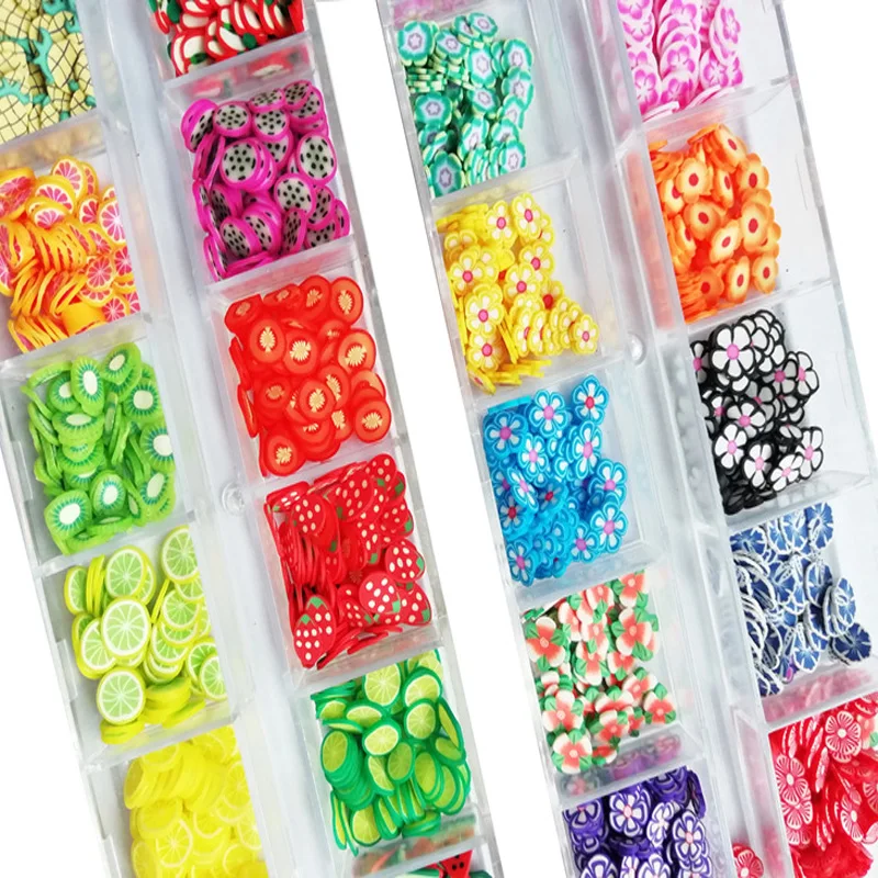 3D наклейки для ногтей с мелкими кусочками фруктов и цветов полимерная глина