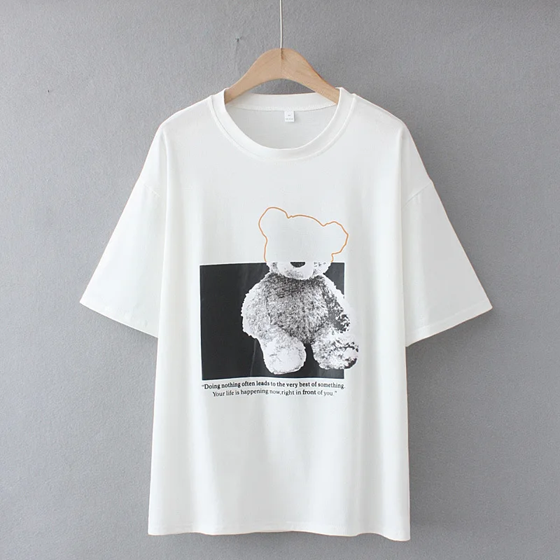 

Women T Shirt Oversize Tees 2021 Summer Fashion Casual Clothes Short Sleeve Plus Size Tops Printing Bear Camiseta Mujer