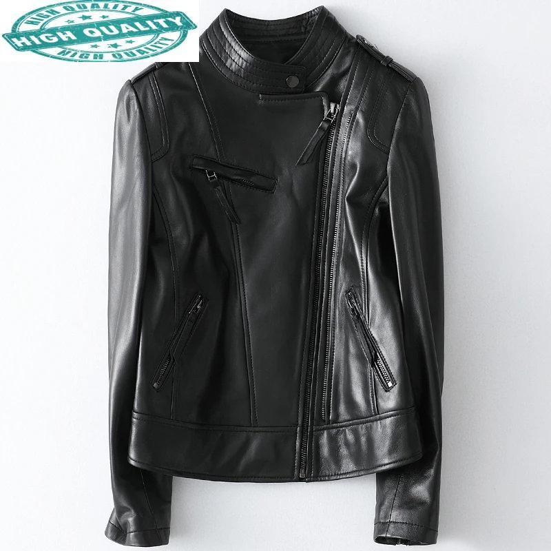 Sheepskin Women's High Quality Genuine Leather Jacket Women Spring Autumn Motorcycle Biker Coat Mujer Chaqueta