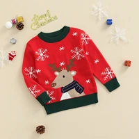 kids christmas sweater snowflake deer print round neck long sleeve knitwear pullover baby kids fall winter tops