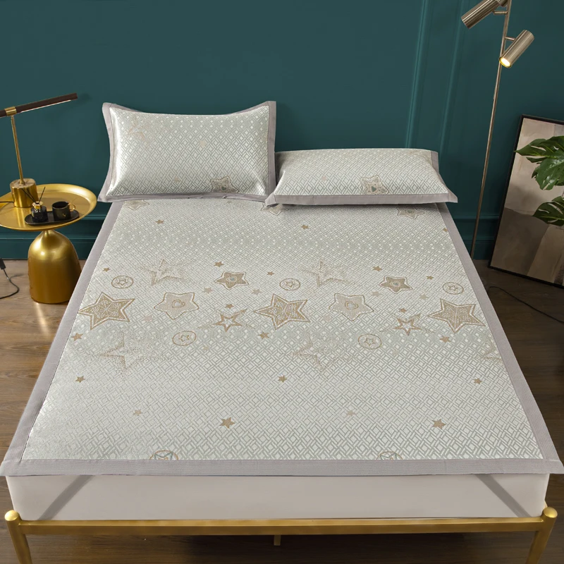 

3pcs Ice Silk Mattress Cover 800D Jacquard Summer Cool Feeling Viscose Fiber Mat Set Bedspread Bed Pad Home Textile For 1.5/1.8M
