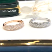 luowend 100 18k whiterose gold ring wedding band 0 60 ct gold rings real natural row drill diamond ring for women engagement