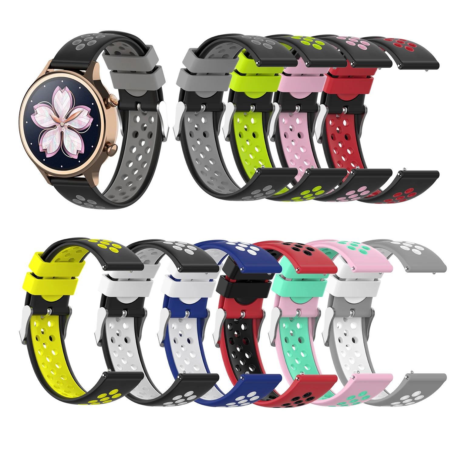 

Двойной цвет Смарт Браслет для Xiaomi Huami Amazfit Bip ремешок на запястье браслет для Huawei Watch 2/Samsung Gear Sport 20/22 мм для Amazfit GTR