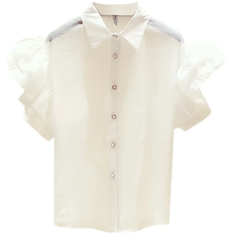 

Ruffled Sleeve Shirt for Women 2021 Summer New Casual All-Match White Blouse Camisas De Mujer Nancylim