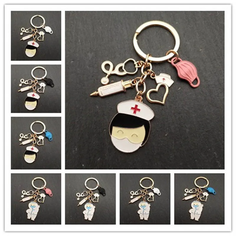 

New Doctor Keychain Medical Tool Key Ring Injection Needle Stethoscope Nurse Cap Keychain Medico Gift Diy Jewelry Handmade