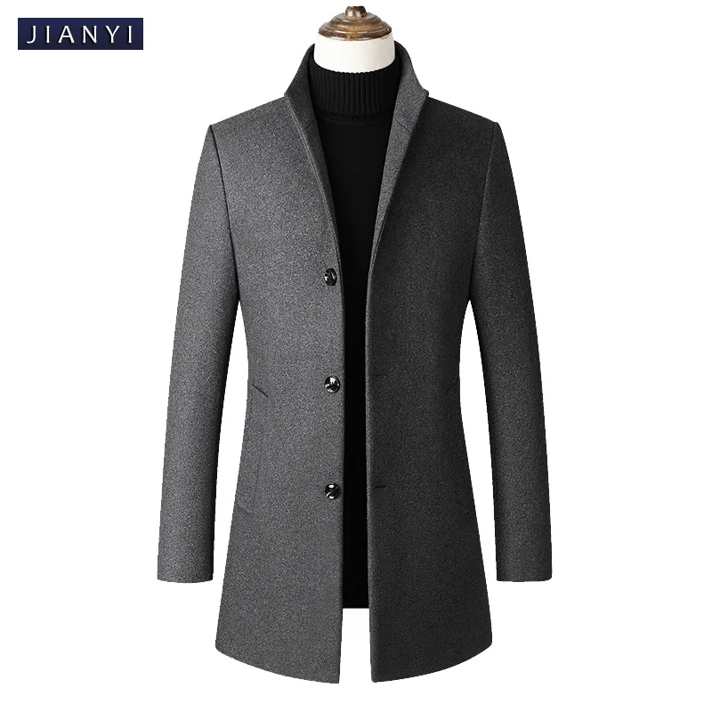 2021 Winter Fashion Trend Trench Coat Medium Long Single-breasted Stand-up Collar Wool Woolen Coat Men's Trench Coat Men's Wear