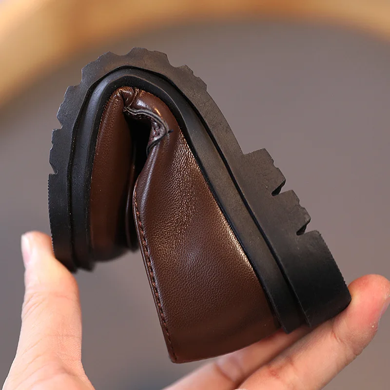 Zapatos brit&aacute;nicos de cuero para ni&ntilde;as y ni&ntilde;os, calzado sencillo de moda, color negro s&oacute;lido, informales, para la escuela, primavera y oto&ntilde;o, 2022-3