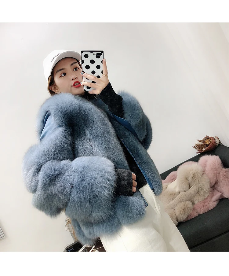 Rf1929 зимнее короткое пальто из натурального Лисьего меха Stlye FluffyReal, натуральная кожа, натуральный мех, куртка с длинным рукавом, женские пальто из натурального меха