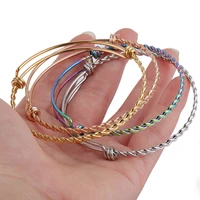 stainless steel rose gold charm bangle jewelry finding making supplies expandable adjustable wire braclet wholesale women gift