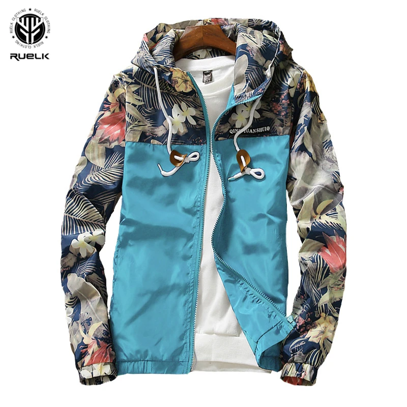 

RUELK Spring And Autumn Men's Fashion Casual Floral Hooded Long-Sleeved Jacket Men's Jacket Cool Windbreaker M-5XL 2021