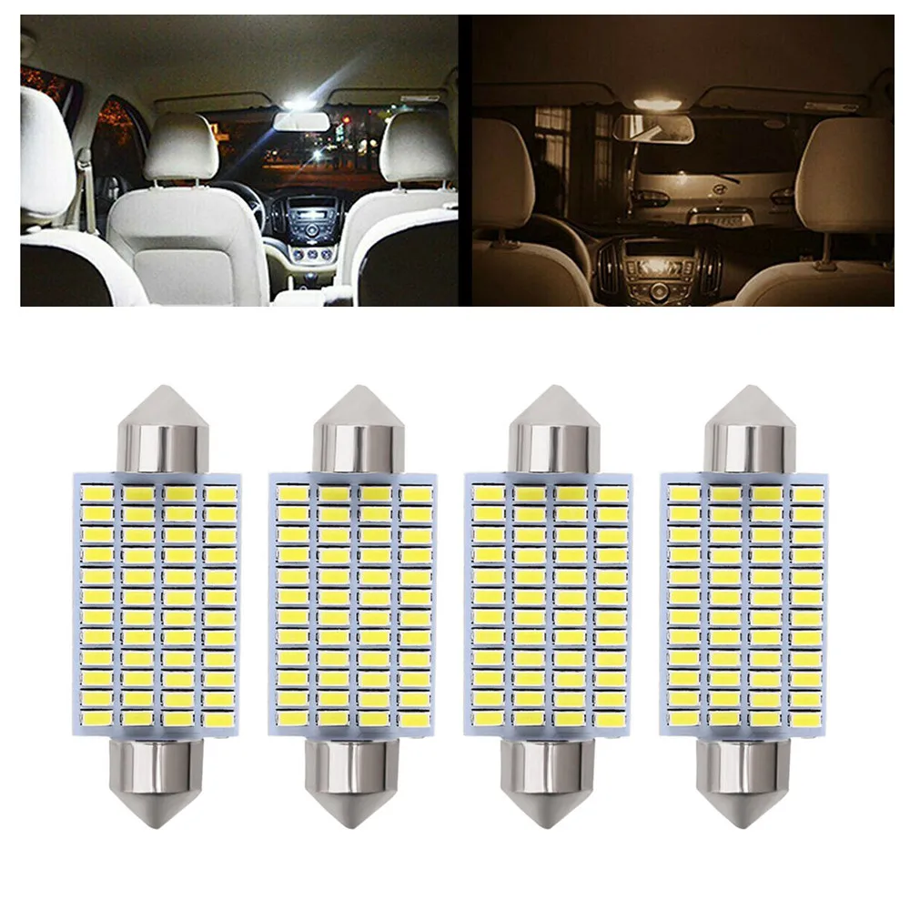 

4Pcs Car LED 42mm Car Lights No Error Canbus White 48-SMD 3014 LED 6000K Dome Light Interior Lights Auto License Plate Lamps