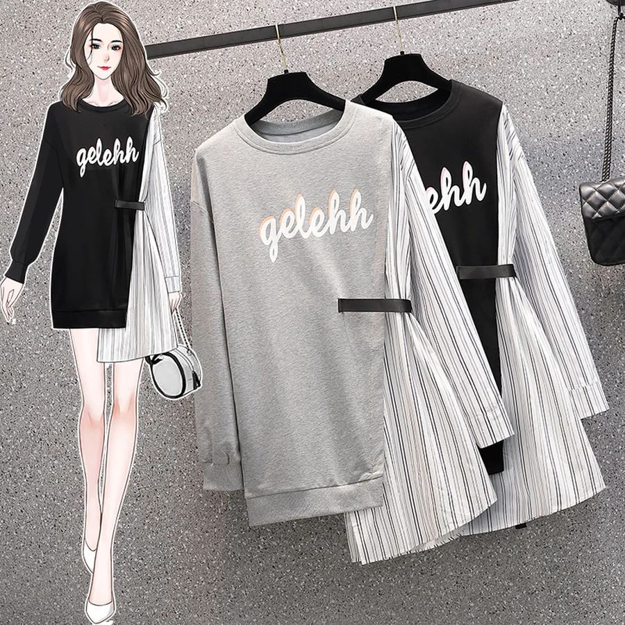 

AUTUMN Fashion Streetwear Plus Size Hoodies Top Pullover Girl Patchwork Asymmetric Loose Long Letter Printing Sweatshirt Women