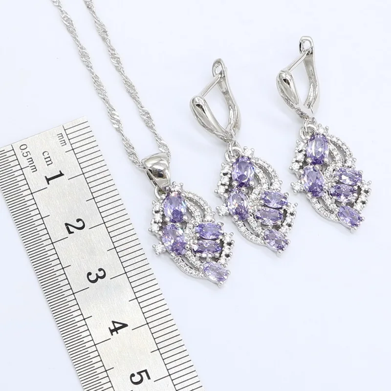 Популярный Фиолетовый Цирконий серебряный цвет рандомный браслет серьги