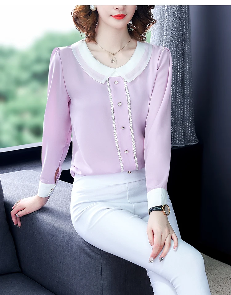 Женские блузки blusa mujer moda с круглым отложным воротником и длинным рукавом, шифоновые Женские топы и блузки размера плюс, женские топы 6933 50
