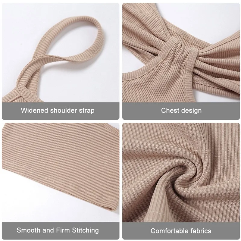 

2021 Summer Sexy Street Casual Wear Camis Women's Sleeveless Backless Ribbed Low Cut V-Neck Club CropTops Skinny Vest Female