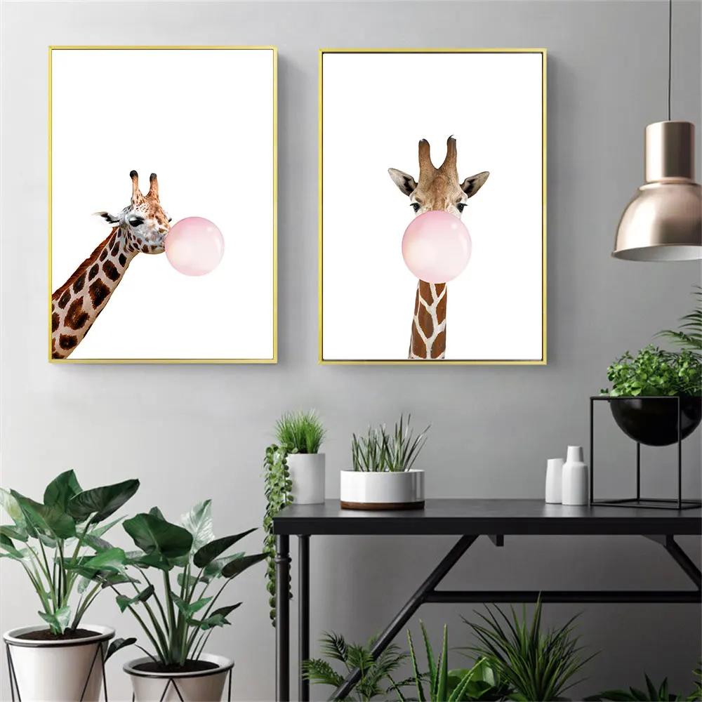

Cute Animals Blow A Balloon Canvas Paintings Nordic Style Poster and Print Wall Art Picture for Living Home Decor Frameless