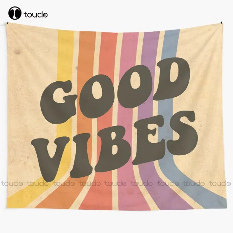 

Good Vibes 70S 80S Retro Vintage Slogan Saying Tapestry Wall Hangings Tapestry Blanket Tapestry Bedroom Bedspread Decoration