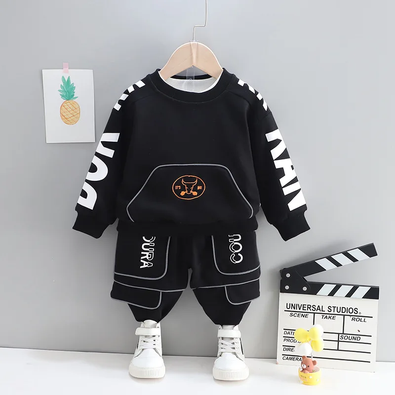 Spring Autumn Toddler Fashion O-Neck Costume Children Casual T-shirt Pants Boys Baby Girl Letter Clothes Kids Cartoon Tracksuits