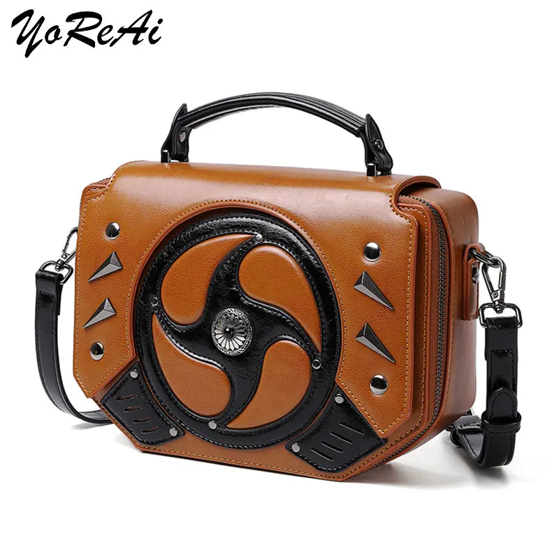 

Женская сумка с заклепками YoReAi, черная сумка через плечо из искусственной кожи, контрастная сумка-мессенджер в стиле панк на цепочке,