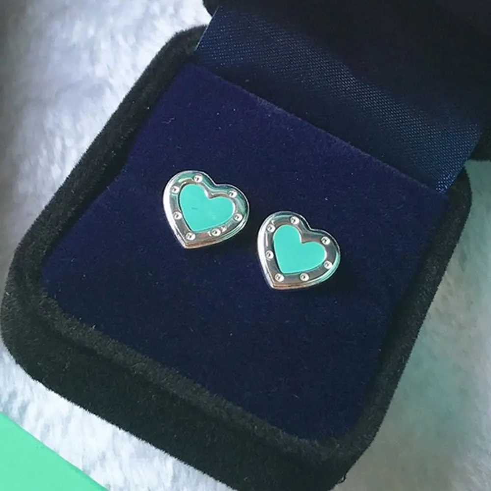 

AYBS Real 925 Earrings High Quality TIF Original 1:1LOGO "Classic Enamel Blue Rivet Heart Shape" Earrings Woman