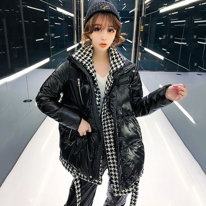 Осень зима 2021 новая куртка с рисунком гусиные лапки и хлопковой подкладкой в
