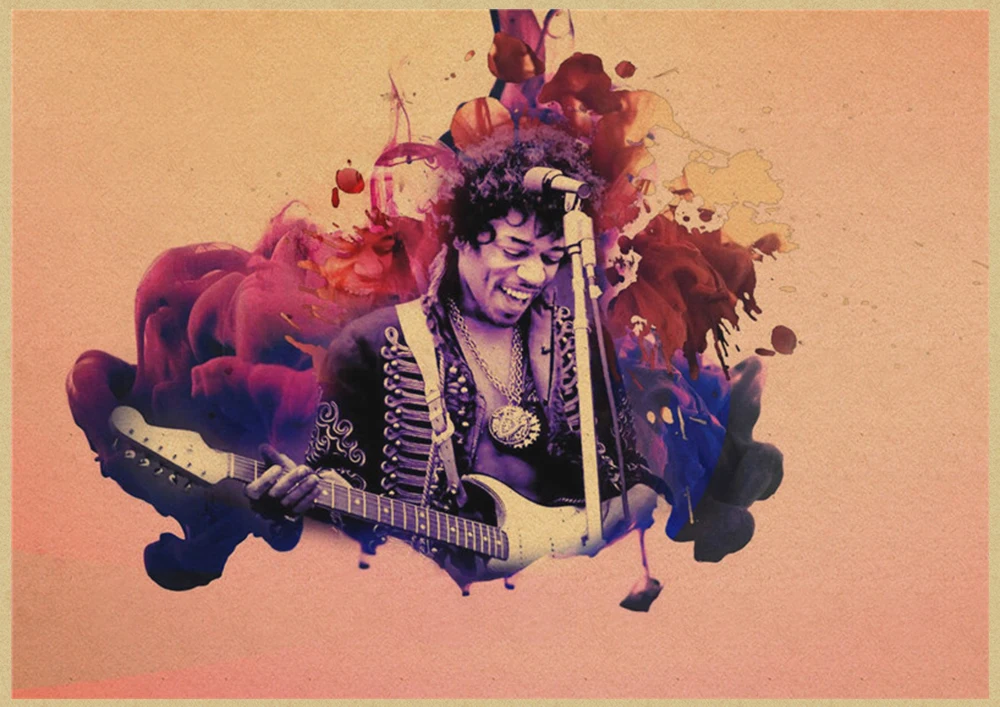 elektrische gitarre gott jimi hendrix poster rock musik vintage poster bar cafe home dekoration malerei kunst wand aufkleber free global shipping