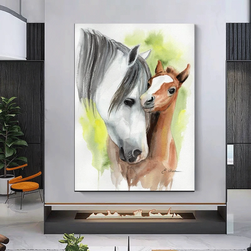 Холщовый постер с изображением двух лошадей и животных картина маслом холст пони