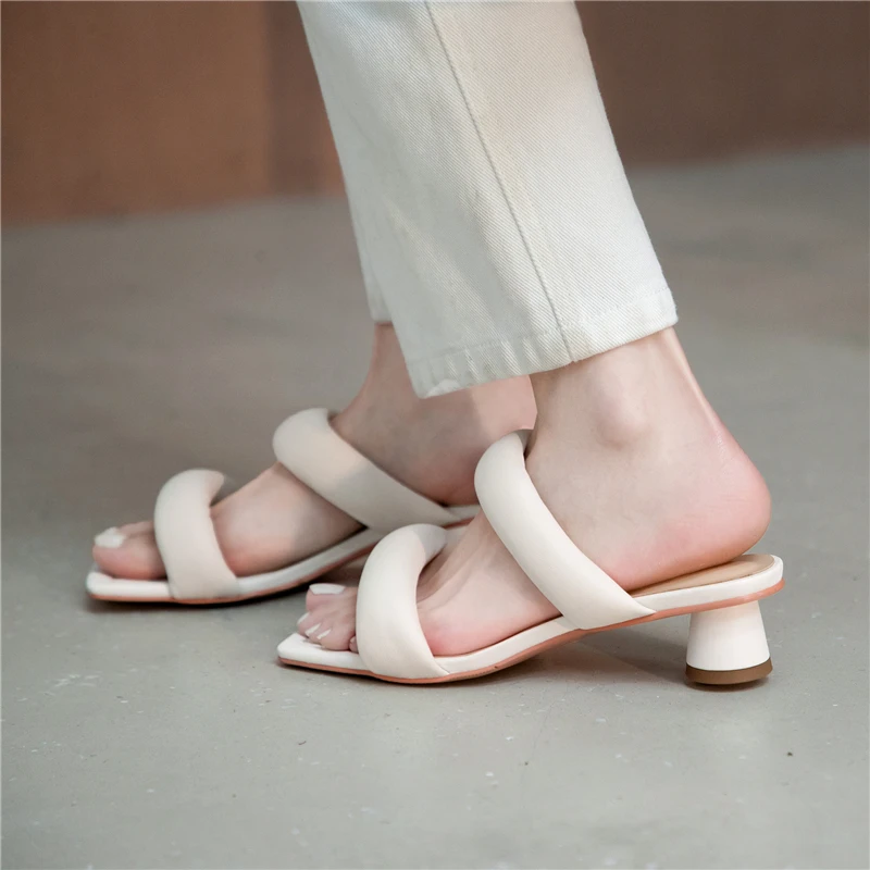 

FEDONAS Fashion Concise Summer Slippers Genuine Leather Women Sandals Casual High Heels Pumps New Arrival Shoes Woman 2021