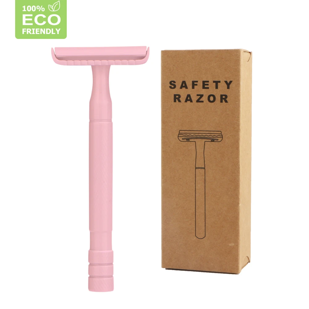 

HAWARD Razor For Women Pink Long Handle Double Edge Safety Razor Eco Friendly Manual Metal Shaving Razor Zero Waste 20 Blades