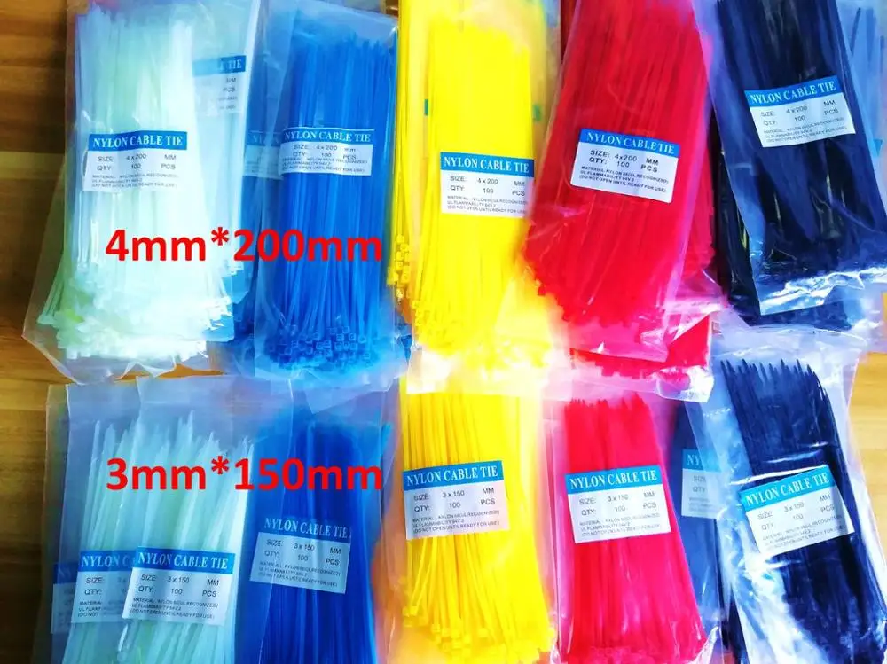 

100pcs Nylon Cable Ties 3mm 4mm 150mm 200mm Length Self-lock ties Black/White Plastic Zip Tie black nylon wire binding Ribbon