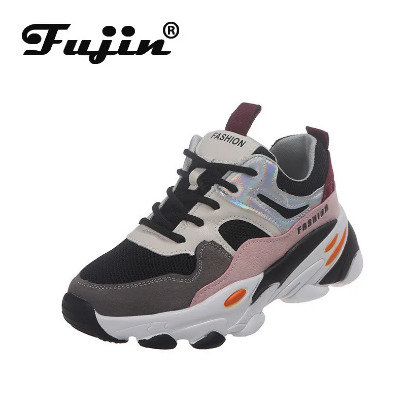 Женские кроссовки на толстой подошве Fujin дышащие разных цветов с перекрестной
