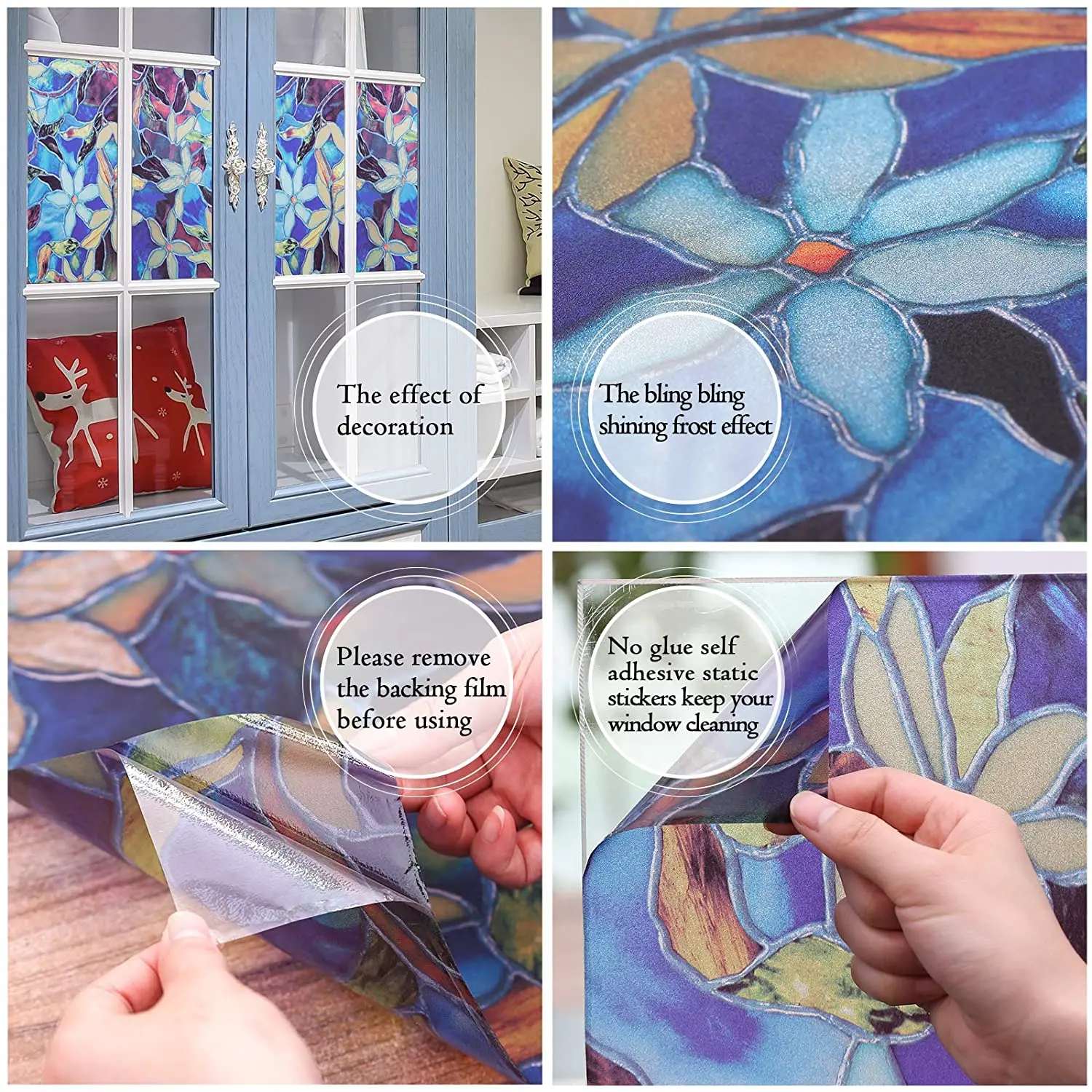 

LUCKYYJ Flower Decoration Window Film Self Adhesive Fiim Privacy Window Glass for UV Blocking Heat Control Glass Stickers