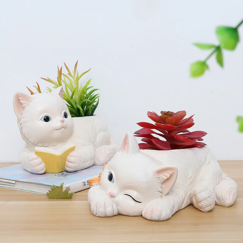 Домашний декор Забавный сад кошка резиновый мясистый цветочный горшок