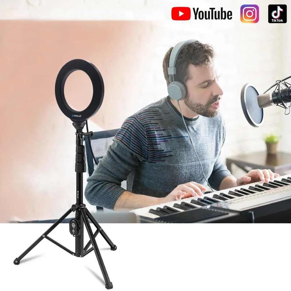 PULUZ Bluetooth пульт дистанционного спуска затвора для селфи и штатив с функцией Bluetooth 1/4 дюйма держатель и зажим для телефона для селфи кольцо светильник Vlogging прямая трансляция